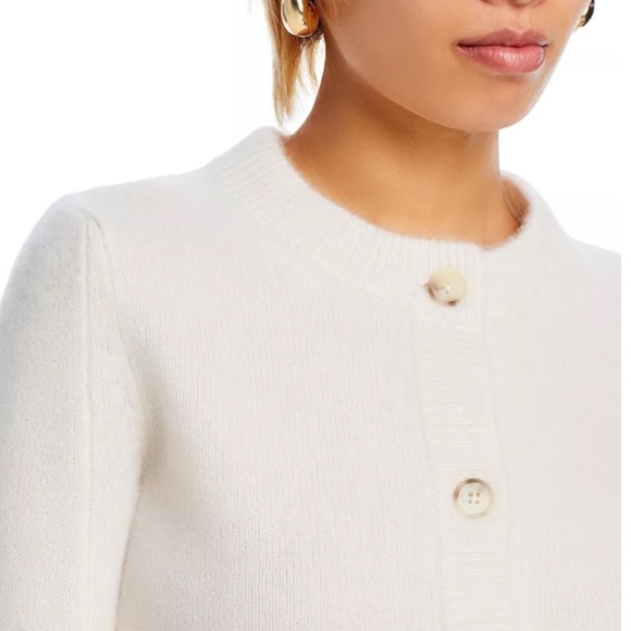 Luxurious 100% Cashmere Cropped Wide Sleeve Crewneck Cardigan By Aqua in Ivory - Picture 4 of 6